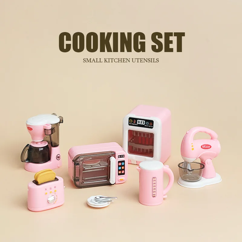 1Set Dollhouse DIY Bear Biscuits Miniature Furniture Toaster Oven Mixer Electronic Scale Model Set Kitchen Toy For Girl Gift