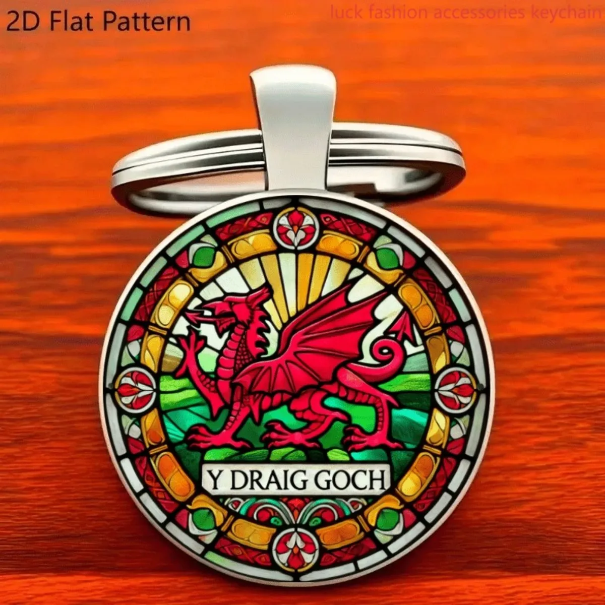 Welsh Red Dragon Keychain - Stylish 2D Zinc Alloy Pendant with Vibrant Stained Glass Design, Perfect Gift