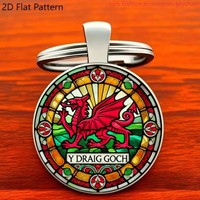 Welsh Red Dragon Keychain - Stylish 2D Zinc Alloy Pendant with Vibrant Stained Glass Design, Perfect Gift