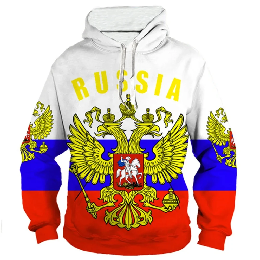 Russia Flag Graphic Hoodie for Men Top Russian Eagle Emblem Hooded Pullover 3D Print CCCP RUS New in Hoodies & Sweatshirts Hoody