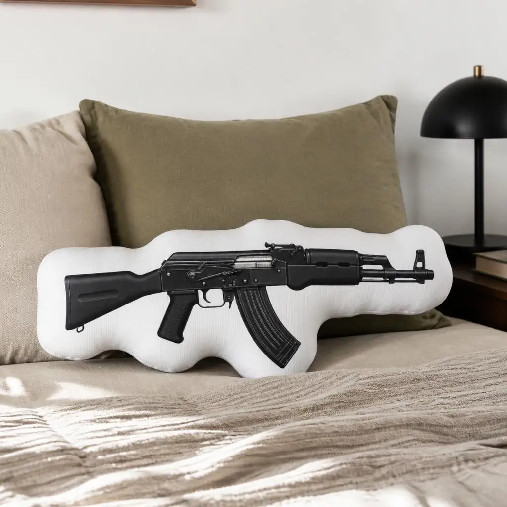 AK-47 Rifle Tactical Gun Shooting Plush Pillow Cushion Irregular Stuffed Throw Pillow Home Decor Gift Sofa Bed Couch