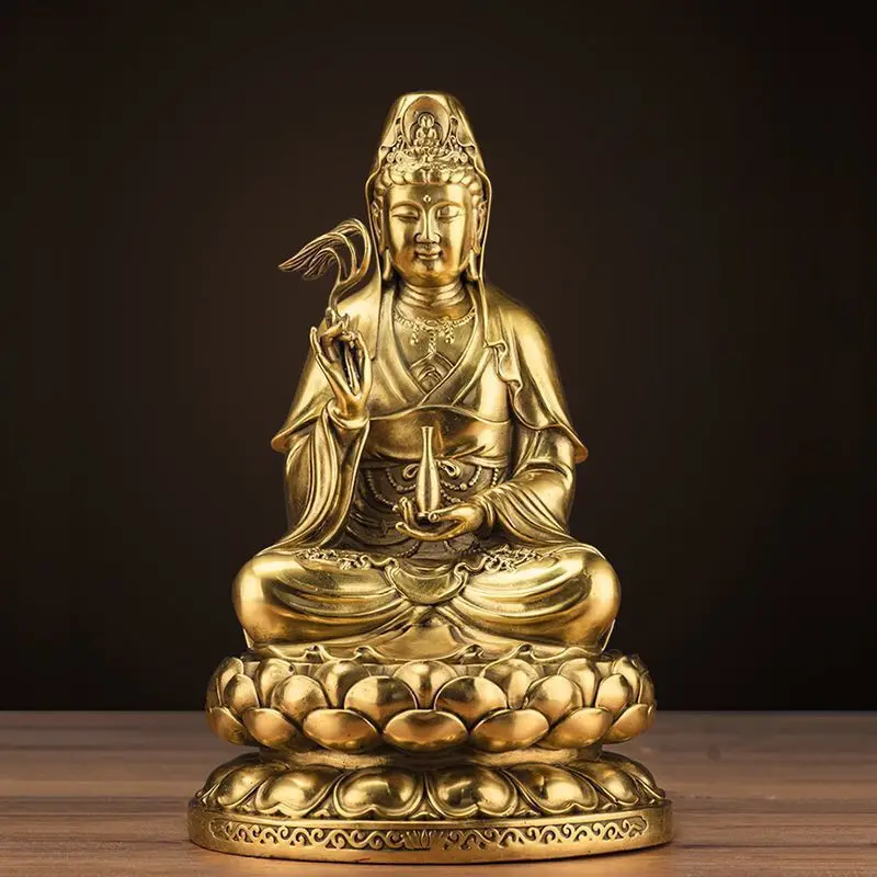 Copper Buddha , Ceramic Living Room Decoration, Southern Sea Lotus Sitting Bronze Guanyin Bodhisattva Statue, Home