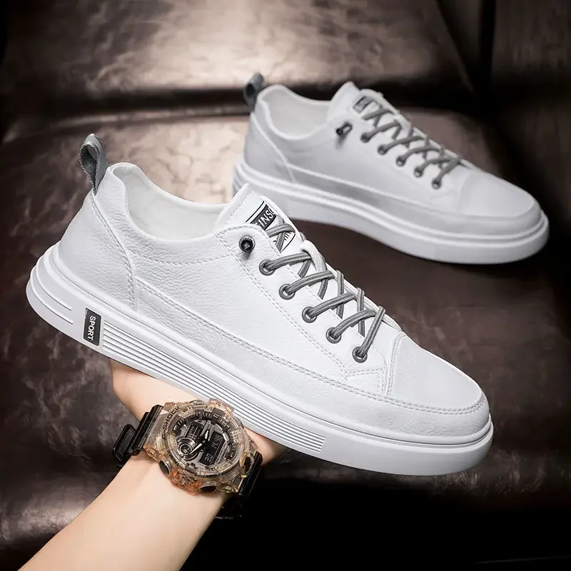 

New Men's Fashion Casual Leather Shoes Men's White Vulcanized Shoes Sneakers Breathable Flat Shoes for Men Zapatillas De Hombre