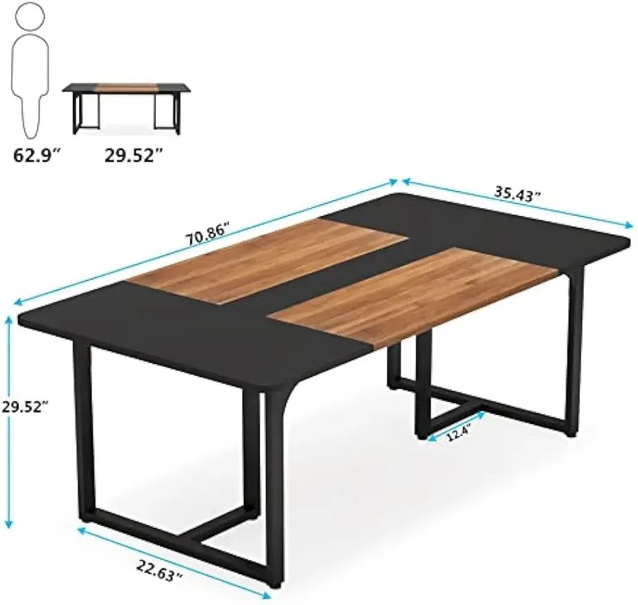 70.86'' Executive Desk, Large Office Computer Desk with Strong Metal Frame, Wooden Workstation Business Furniture, 8 People Rect