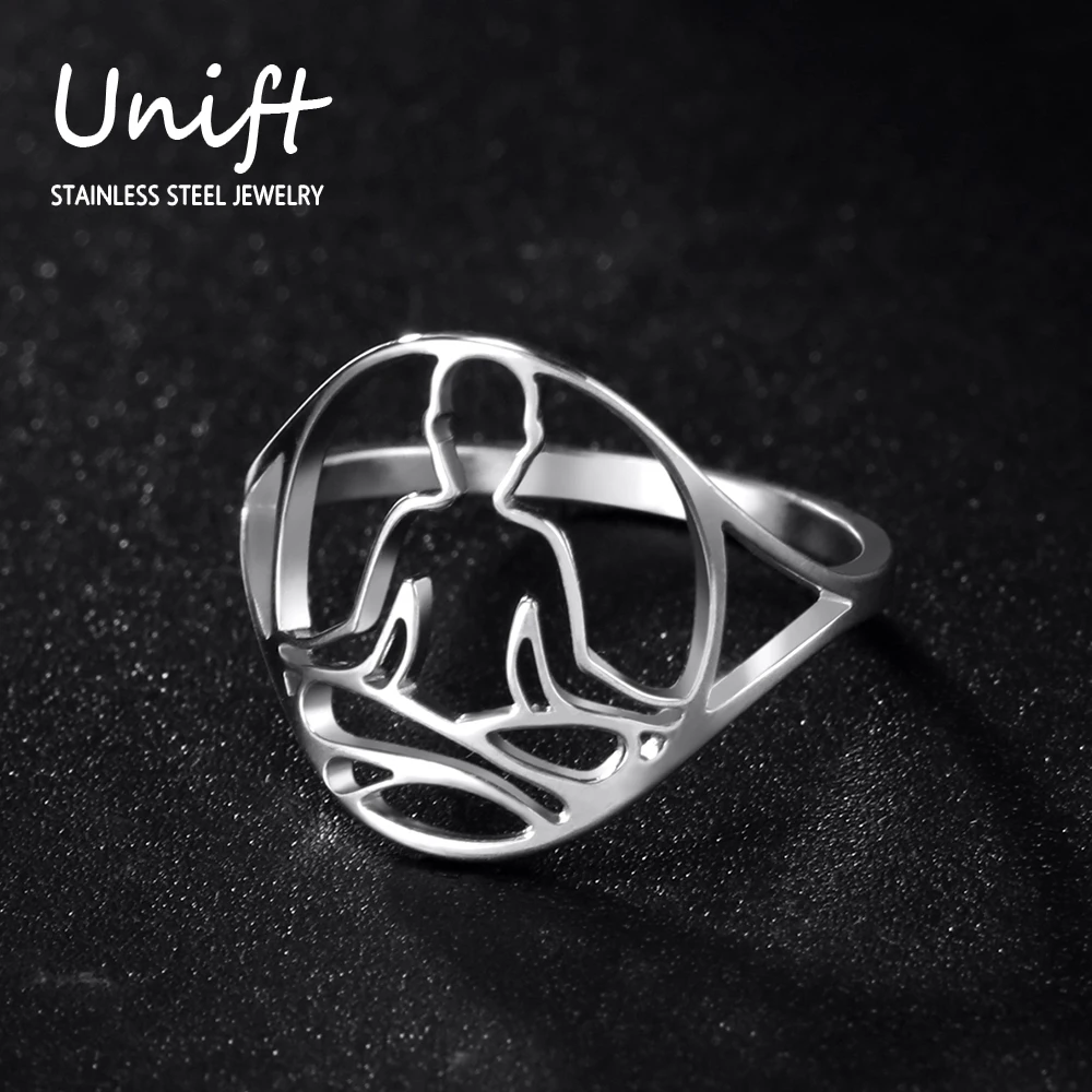 Unift Aesthetic Spiritual Meditation Pose Ring  Yoga Stainless Steel Ring Vintage Indian Inspired Jewelry Yogis Wedding Band