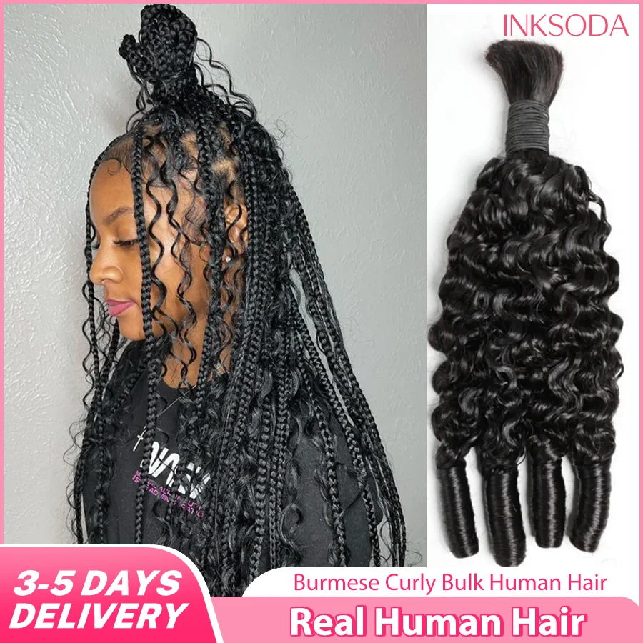 

Burmese Curly Human Hair Bulk Boho Braids Bundles Human Hair Bulks For Bohemian Knotless Braiding Virgin Crochet Hair Extensions