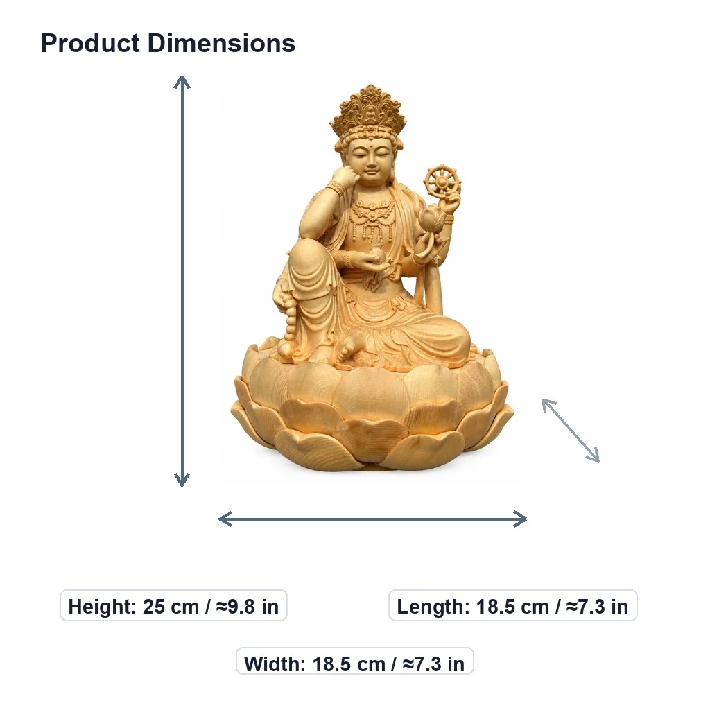 Hand-Carved Hinoki Wood Six-Armed Cintamanichakra Guanyin Statue for Asian Buddhist Temple Home Shrine Decor Collectible