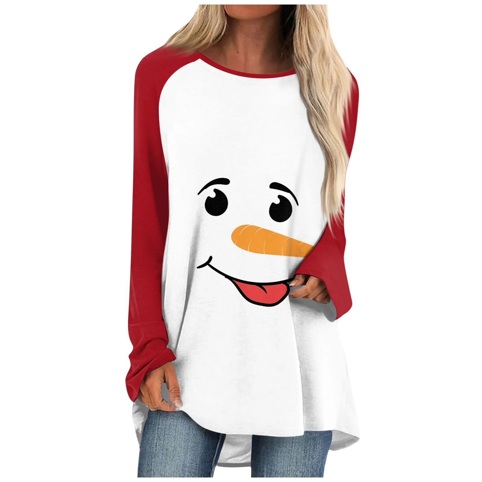 Christmas T Shirt Snowflake 3d Print Long Sleeve T-Shirt Women Fashion T-Shirt Long Tshirt Women Tops Long Sleeve Tunics Snowman