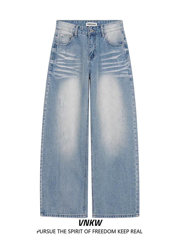 

American Retro Washed Pattern Wide Leg Jeans Loose Fit for Men And Women Casual Straight Tube Long Pants