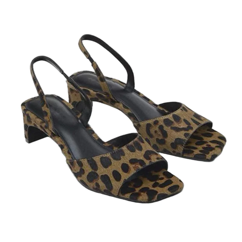 

Withered French Retro Leopard Print Horse Hair High Heel Sandals Shoes Fashionable Commuting Casual Summer Sandals Women