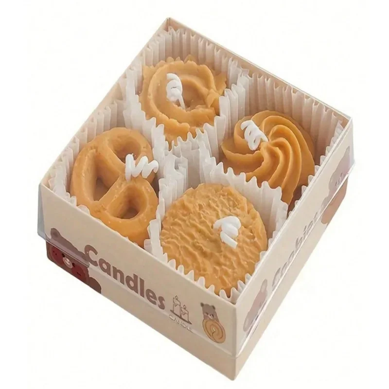 Vela Aromática con Forma de Galleta, Paquete de 4, 120g, Vela Decorativa de Cera de Soja con Aroma a Galleta para Mesa, Accesorio Fotográfico, Suministros para Festivales