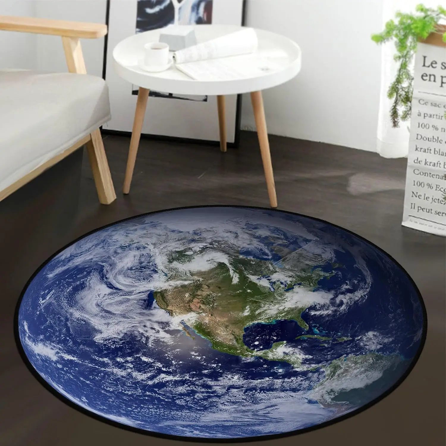 Realistic Earth Globe Round Rug NASA Inspired Satellite View for Educational or Modern Decor
