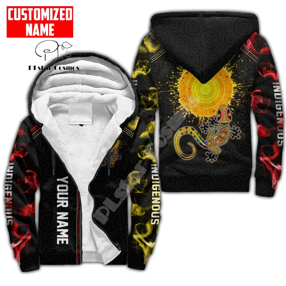 Casaco de lã com Zip Hoodies para Homens e Mulheres, Bandeira do País, Austrália, Cultura Aborígene, Tribal 3DPrint, Nome Personalizado, Streetwear, Casaco de Inverno, W