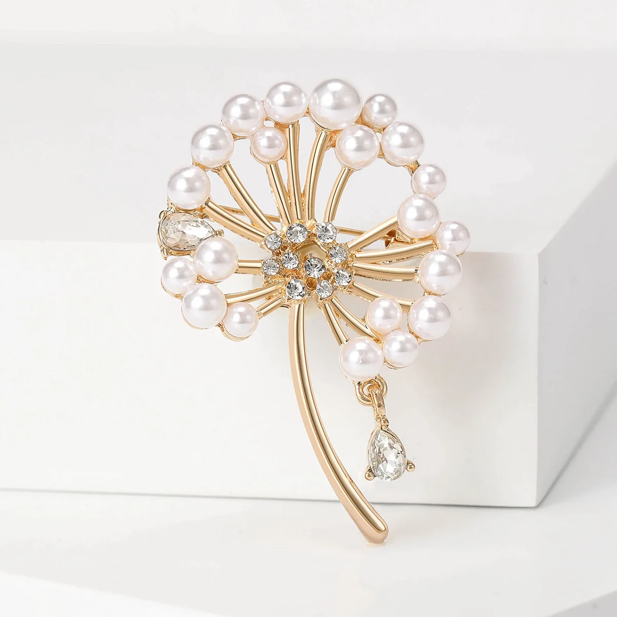 Rhinestone Dandelion Brooch For Women Unisex Fashion Pearl Plant Pin 2 Colors Available Clothing Accesories High Quality New