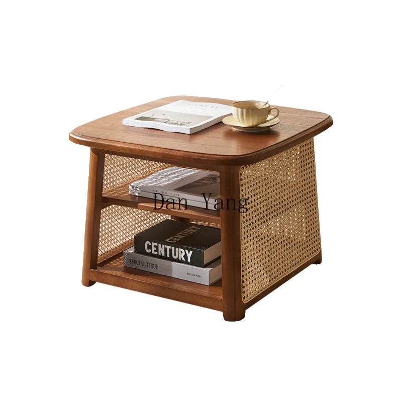 cyh square coffee table size high and low combination solid wood rattan square edge table