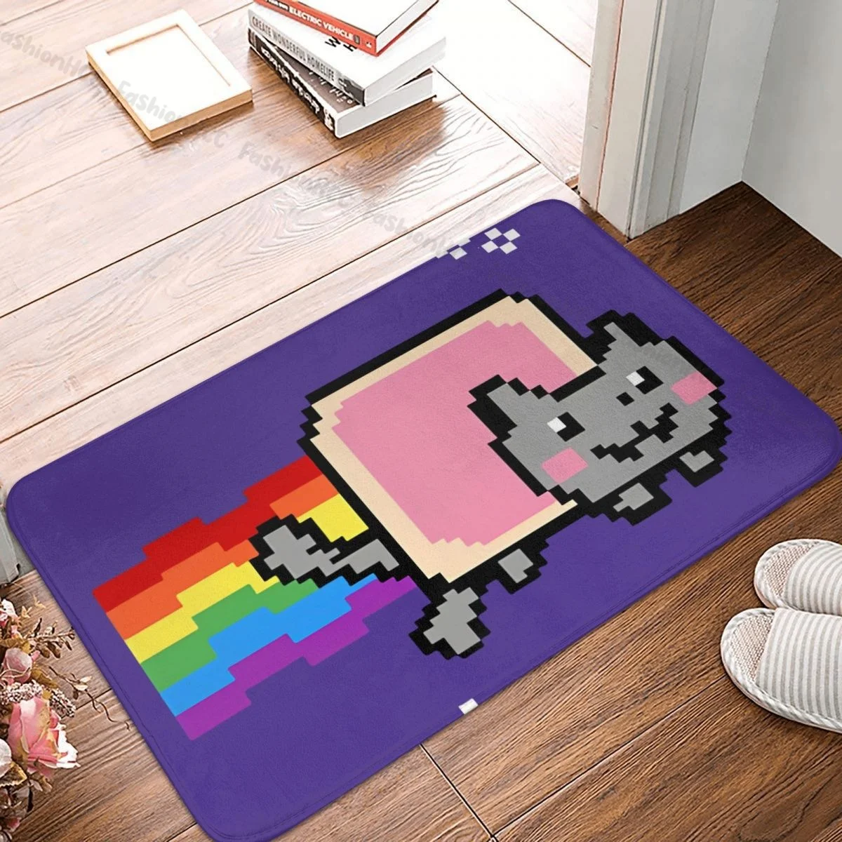 NFT Non Fungible Tokens Non-slip Doormat Rainbow Cat Bath Bedroom Mat Outdoor Carpet Flannel Modern Decor