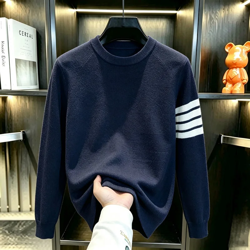 Men's Sweaters, Autumn and Winter Thick Wool Knitted Sweaters, High-end Light Luxury Windwear, TB American Casual Clothes