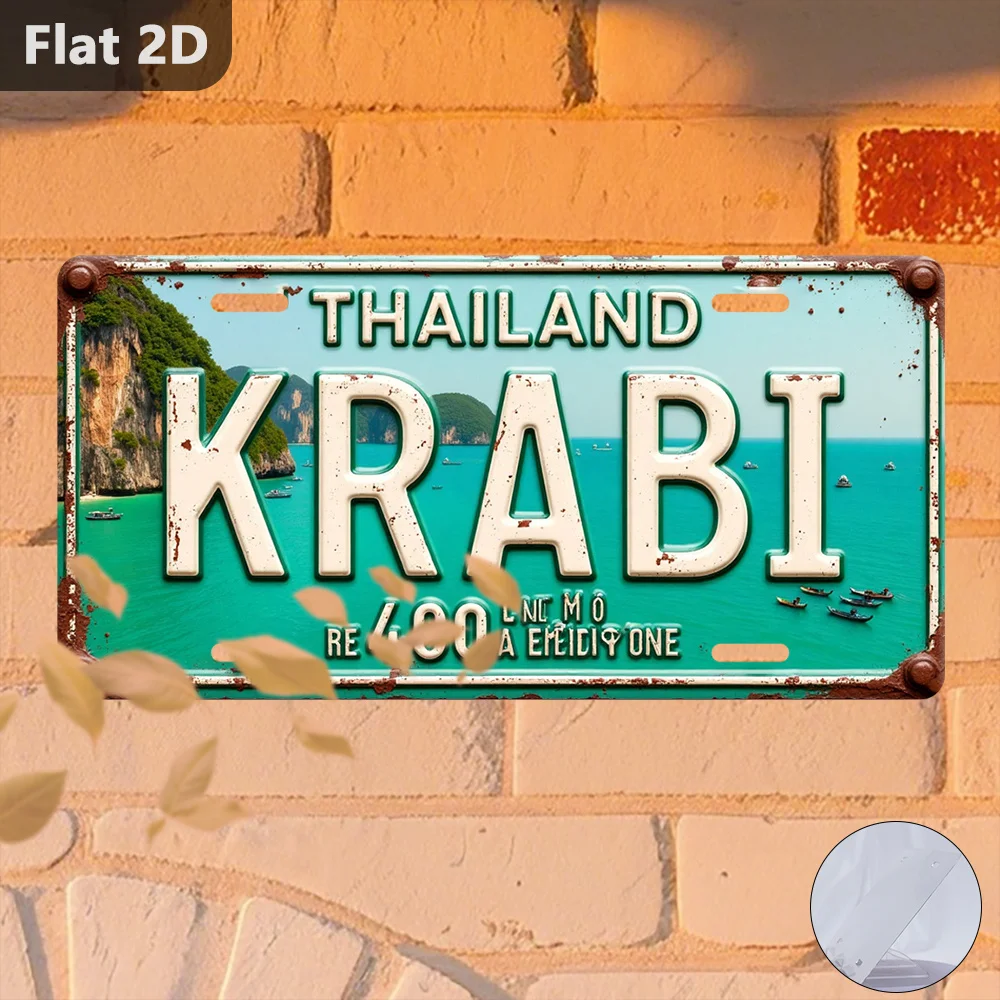 1 Pieza de Letrero Plano 2D |   Placa decorativa de Krabi, Tailandia, decoración de pared de aluminio vintage, recuerdo de viaje, regalo de Halloween y Navidad