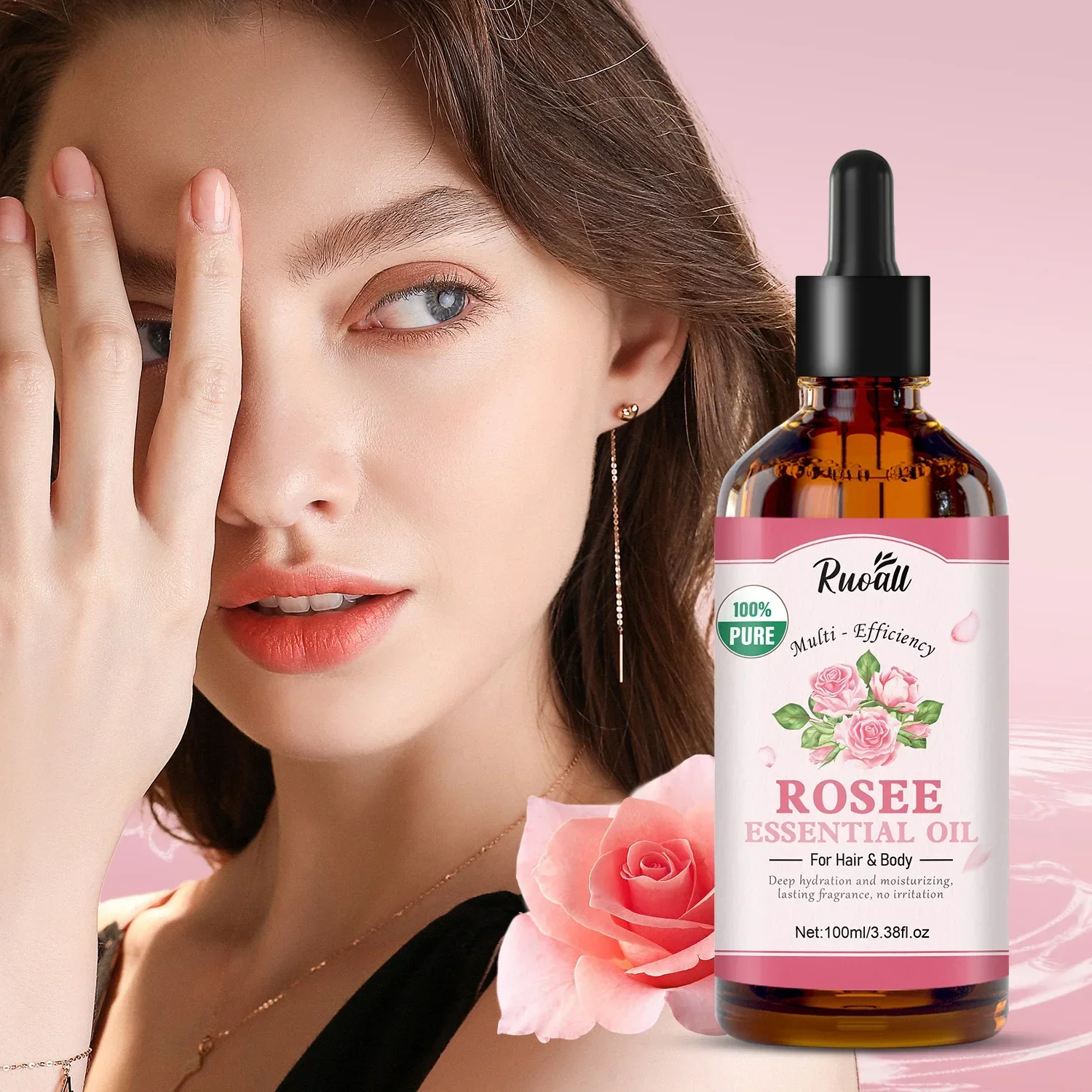 

100Ml All-in-One Rose Essential Oil Hydrating Moisturizing Brightening Wet Compress Toner Hair Body Care Skincare