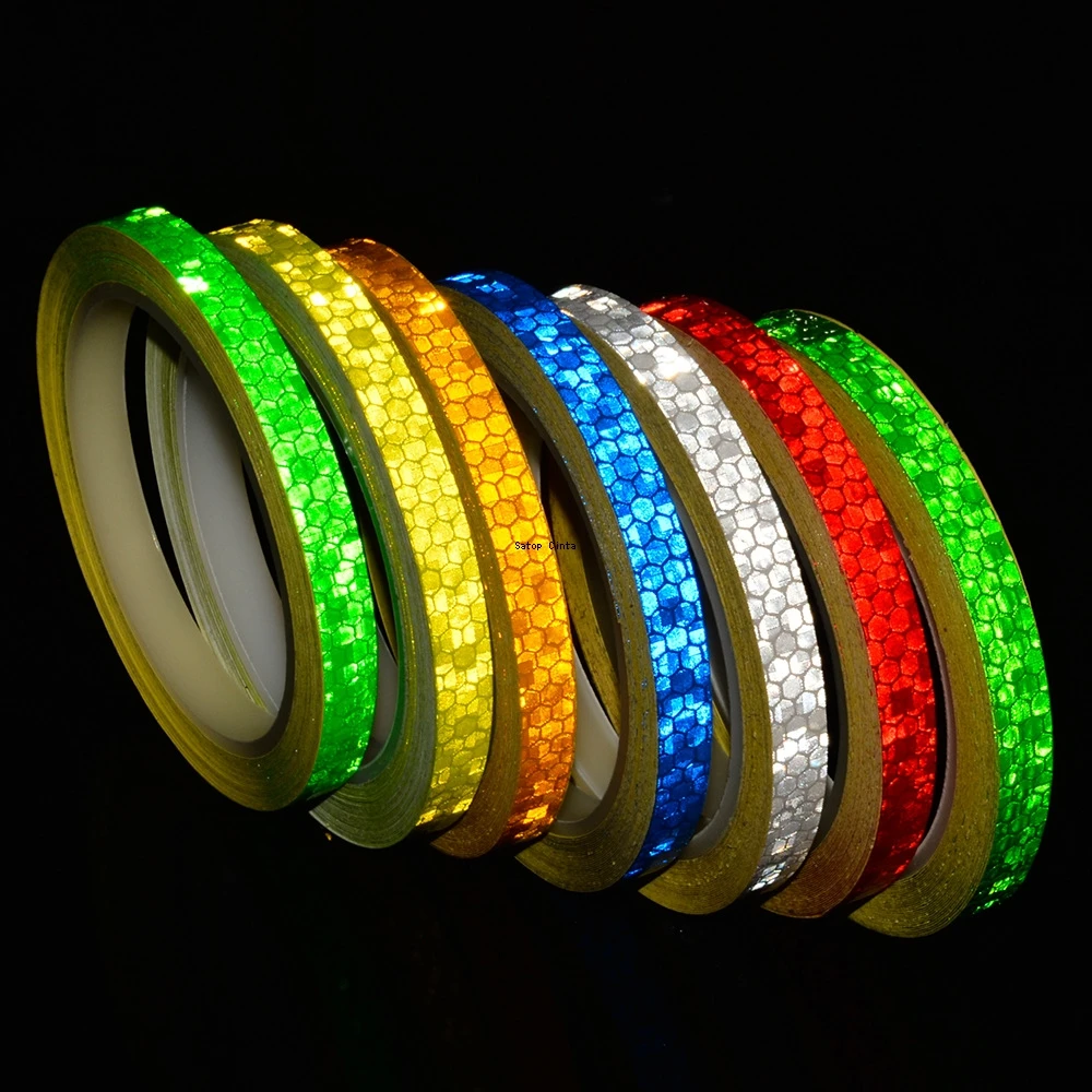 Reflective Car Stickers High Visibility Bicycle Reflectors Tape 1cm*8m Self-Adhesive Night Safety Warning Strips For Bike Helmet