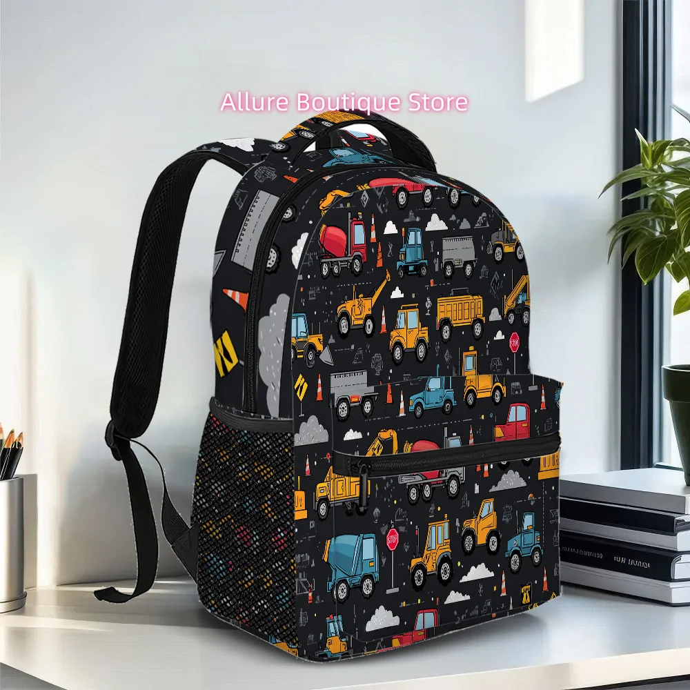 1pc Construction Chaos Backpack - Heavy Machinery Graphic Backpack (Excavator, Dump Truck, Crane), Lightweight Zipper Closure Sc
