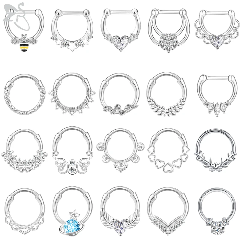 ZS 1PC 16G Snake Copper Nose Rings Crystal Bee Septum Clicker Silver Gold Color Heart Ear Helix Diath Tragus Piercings 10mm