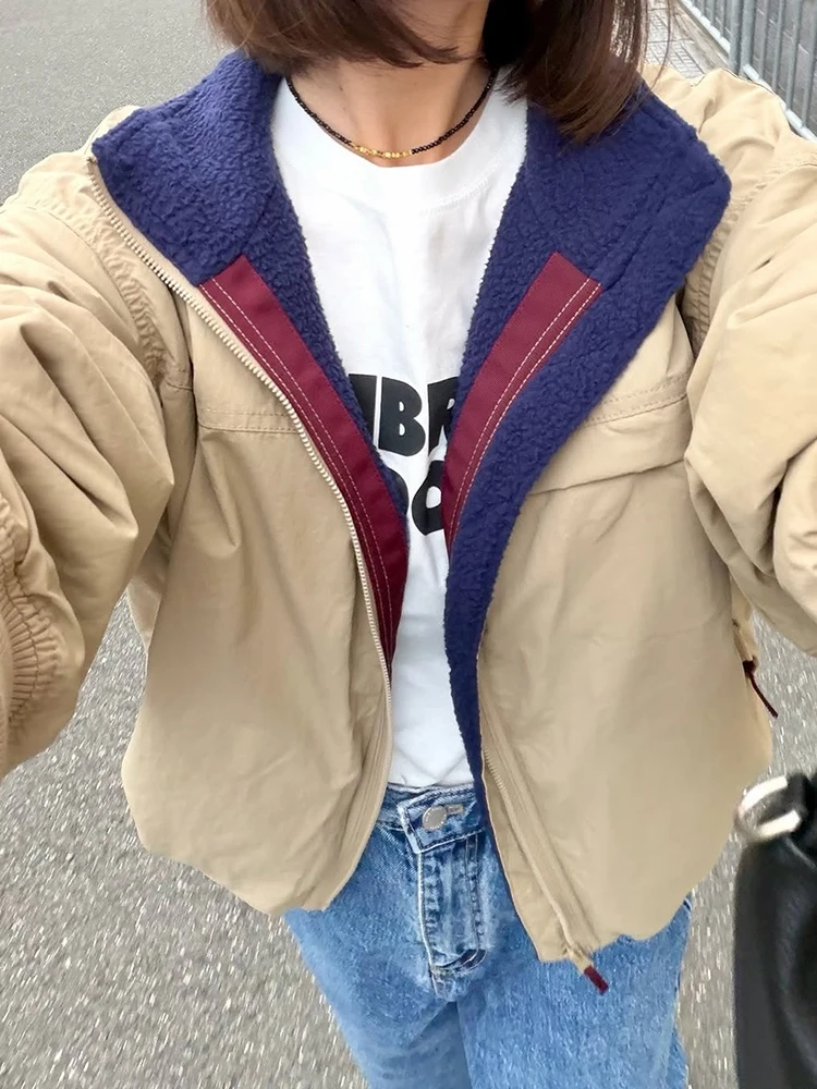 Casual Stand Collar Fleece Lined Jacket Zip Front Multi Pockets 2026 Autumn Outdoor Hiking Travel Coat Windproof Warm Jacket