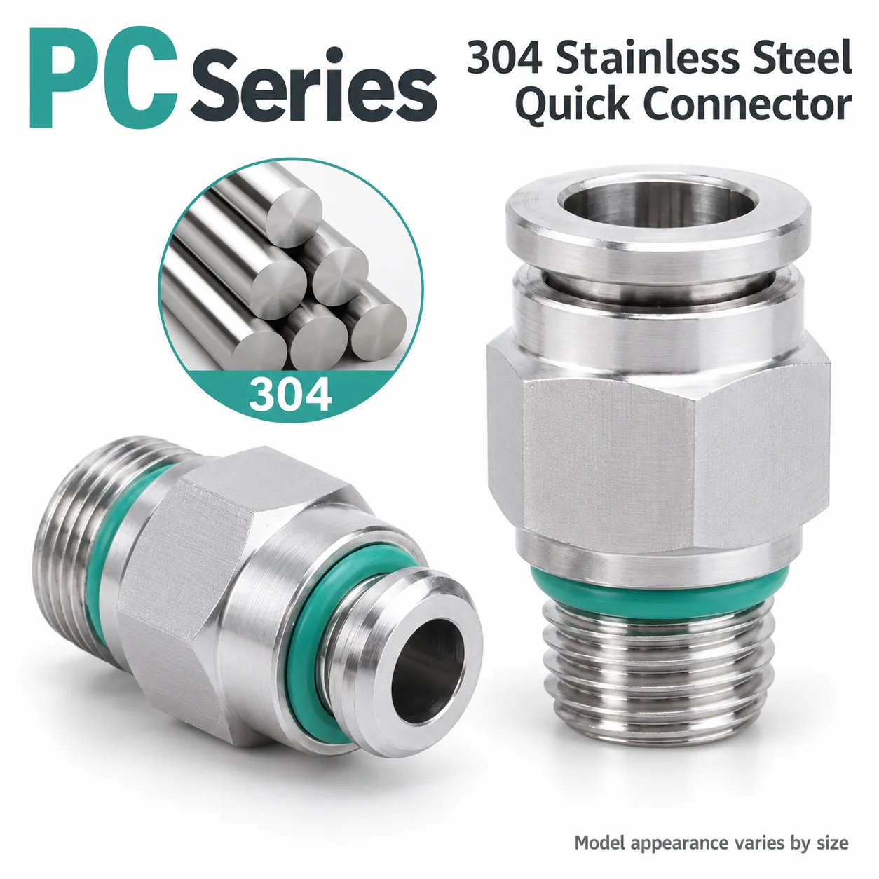 304 Stainless Steel PC-G Pneumatic Quick Connector 8mm OD Air Hose Fitting G1/8 G1/4 G3/8 G1/2 Male Thread Straight Pipe Joint