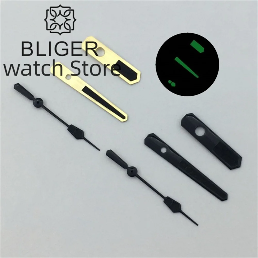 BLIGER NH35 Watch hands Black Gold Watch Needle Super C3 Green luminous hands suitable for pilot watches