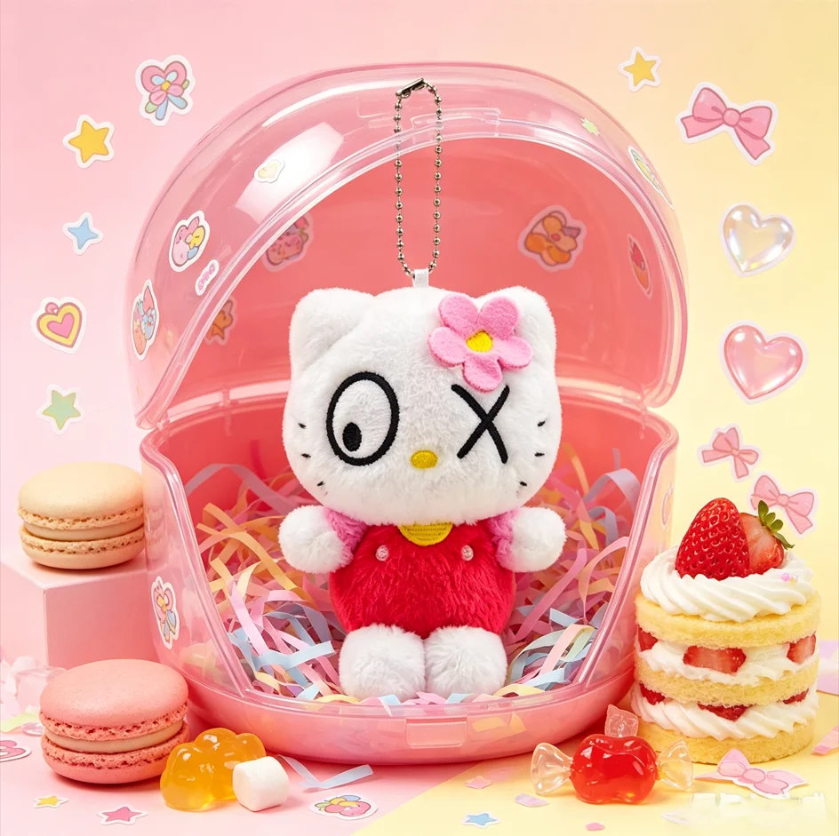 Authentic Sanrio Artist Series Hello Kitty Plush Keychain Unique Cross-Eye Doll Pendant Kawaii Soft Plush Bag Charm Backpack Orn
