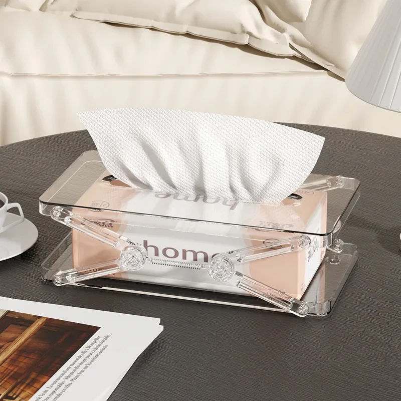Adjustable Tissue Box Plastic Clear Desktop Tissue Paper Case With Spring Office Tabletop Fashion Creative Tissue Box