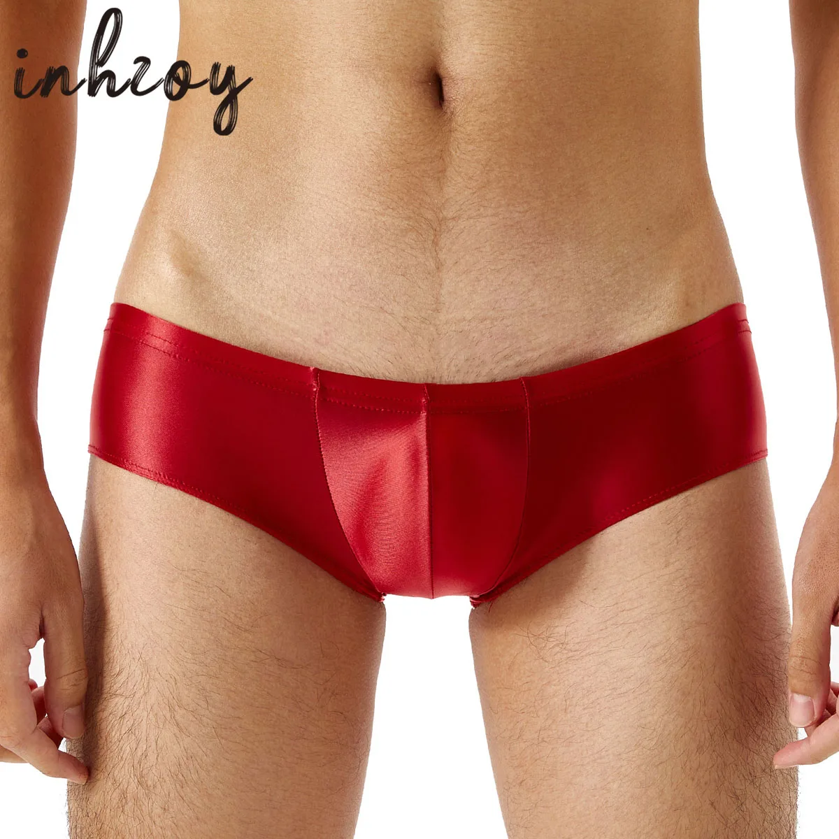 Men Satin Glossy Panties Underwear Sexy Gay Seamless Oil Shiny Low Rise Bikini Bottom Swimwear Swimsuit Underpants Underwear