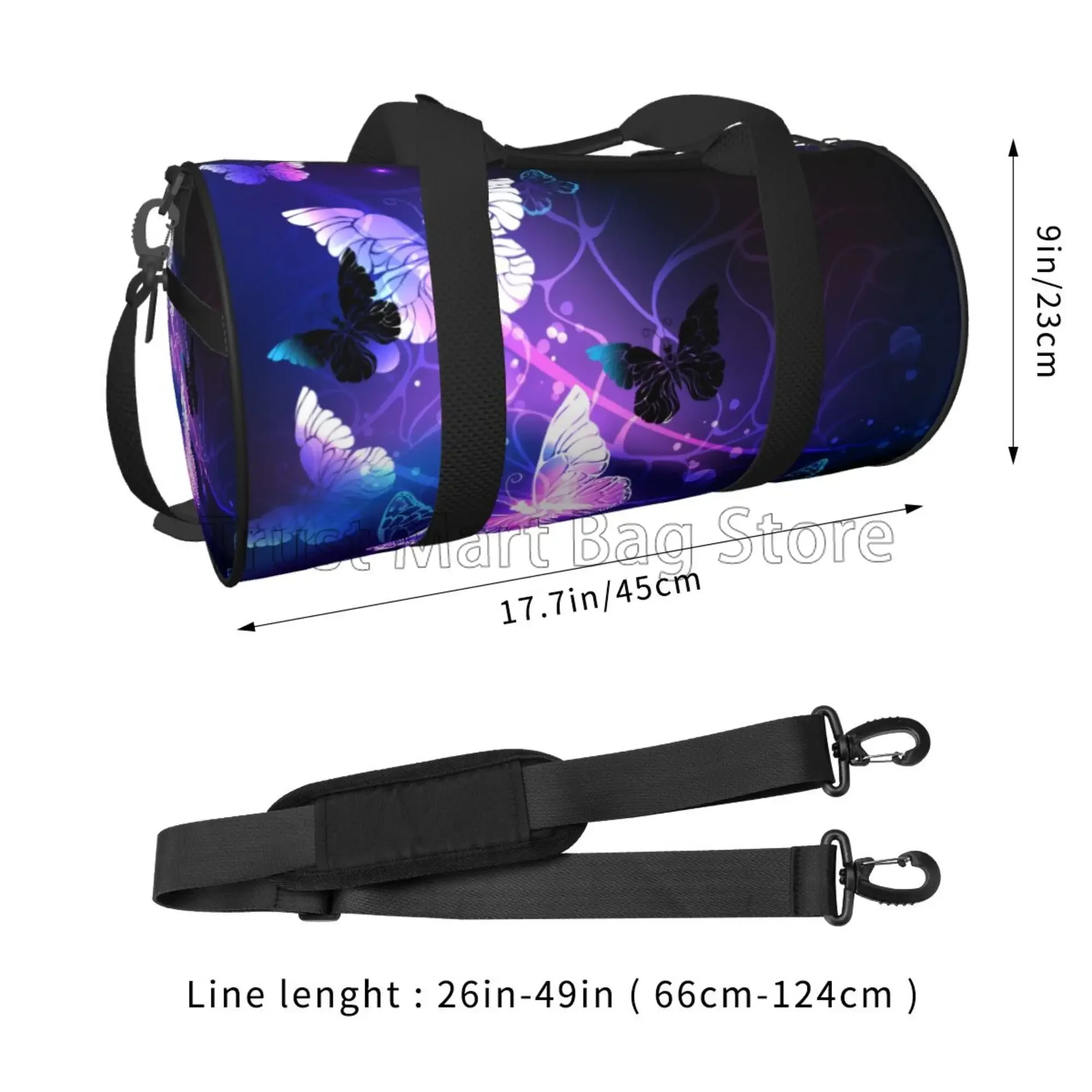 Flying Butterfly Round Travel Duffel Bags Gym Sports Luggage Large Travel Tote Bag Overnight Weekend Bags for Men and Women