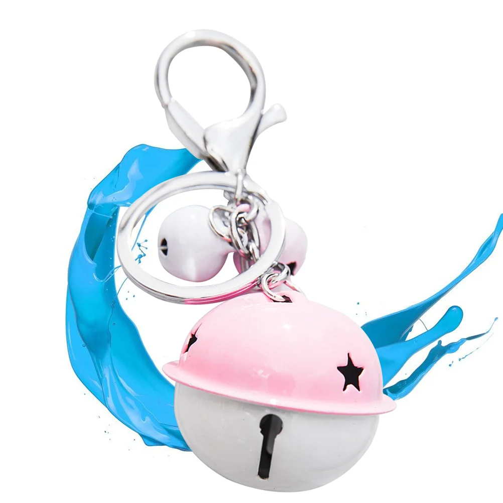 

Keychain for Handbag Bells Color Contrast Unique with Small Ring Pendant White Pink