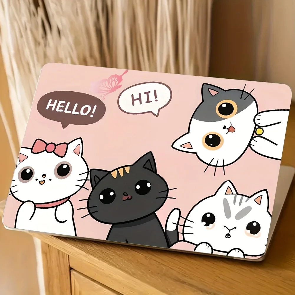 

Двухкомпонентный виниловый чехол для ноутбука HA HELLO Text — милый дизайн с четырьмя котятами, устойчивый к царапинам чехол для ноутбука 15,35 х 10,6