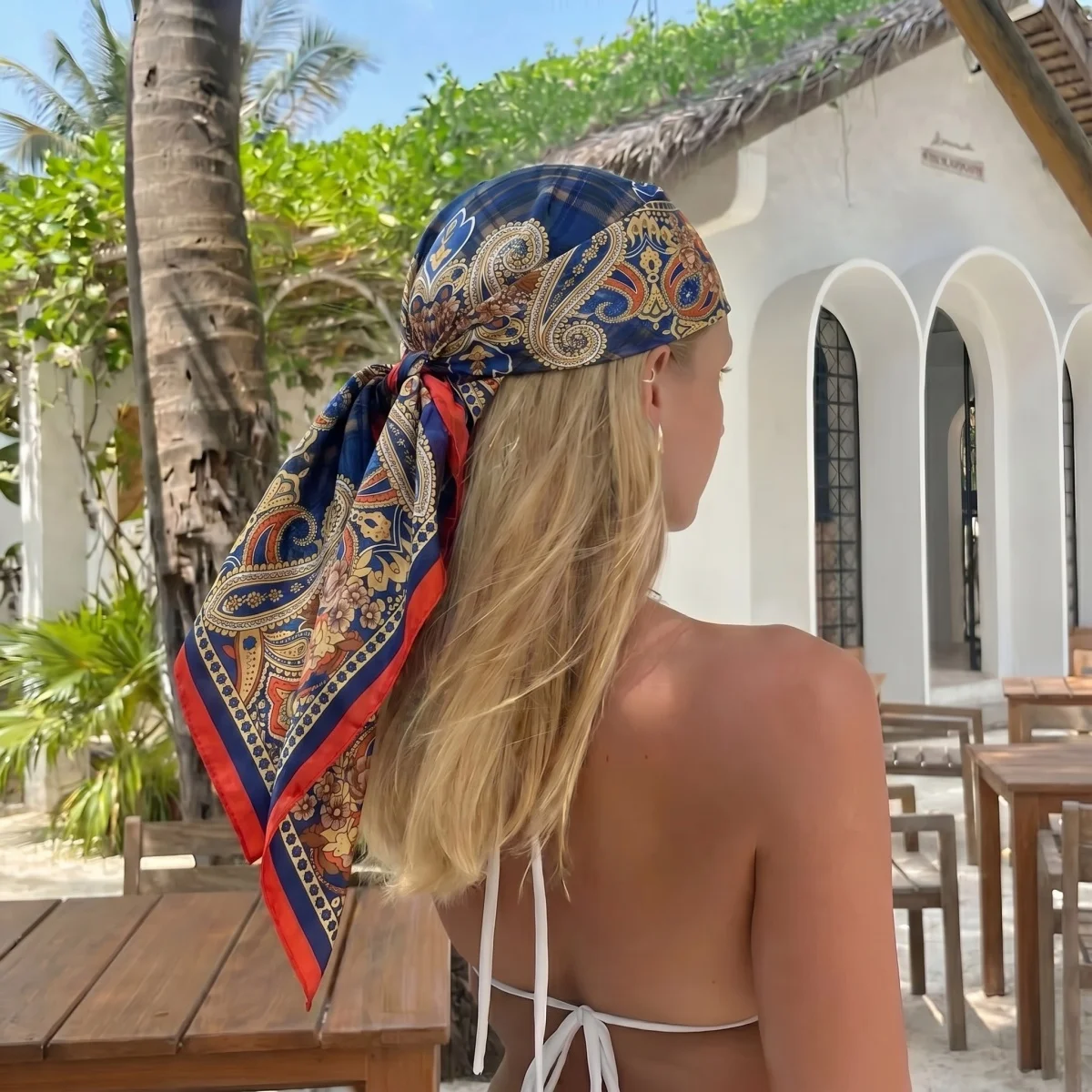 90cm New Silk Shawl Square Scarf For Women Print Headband Foulard Satin Hijab Hair Bands Neckerchief Female Head Wraps Bandana - view 4