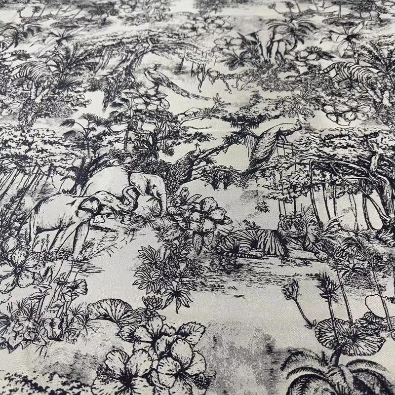 

Джунгли, мир животных, слон и тигр, окрашенная в пряже жаккардовая ткань для женщин, осеннее платье, пальто, куртка, ткань «сделай сам», швейный материал