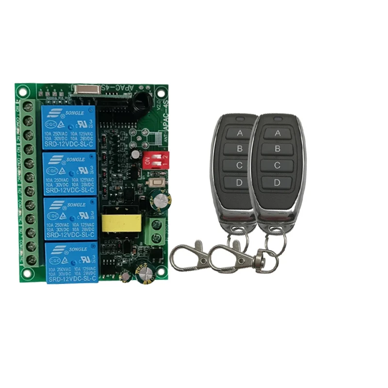 

433 МГц беспроводной универсальный пульт дистанционного управления AC 220 В 4CH RF релейный приемник и передатчик для контроллера гаража и ворот
