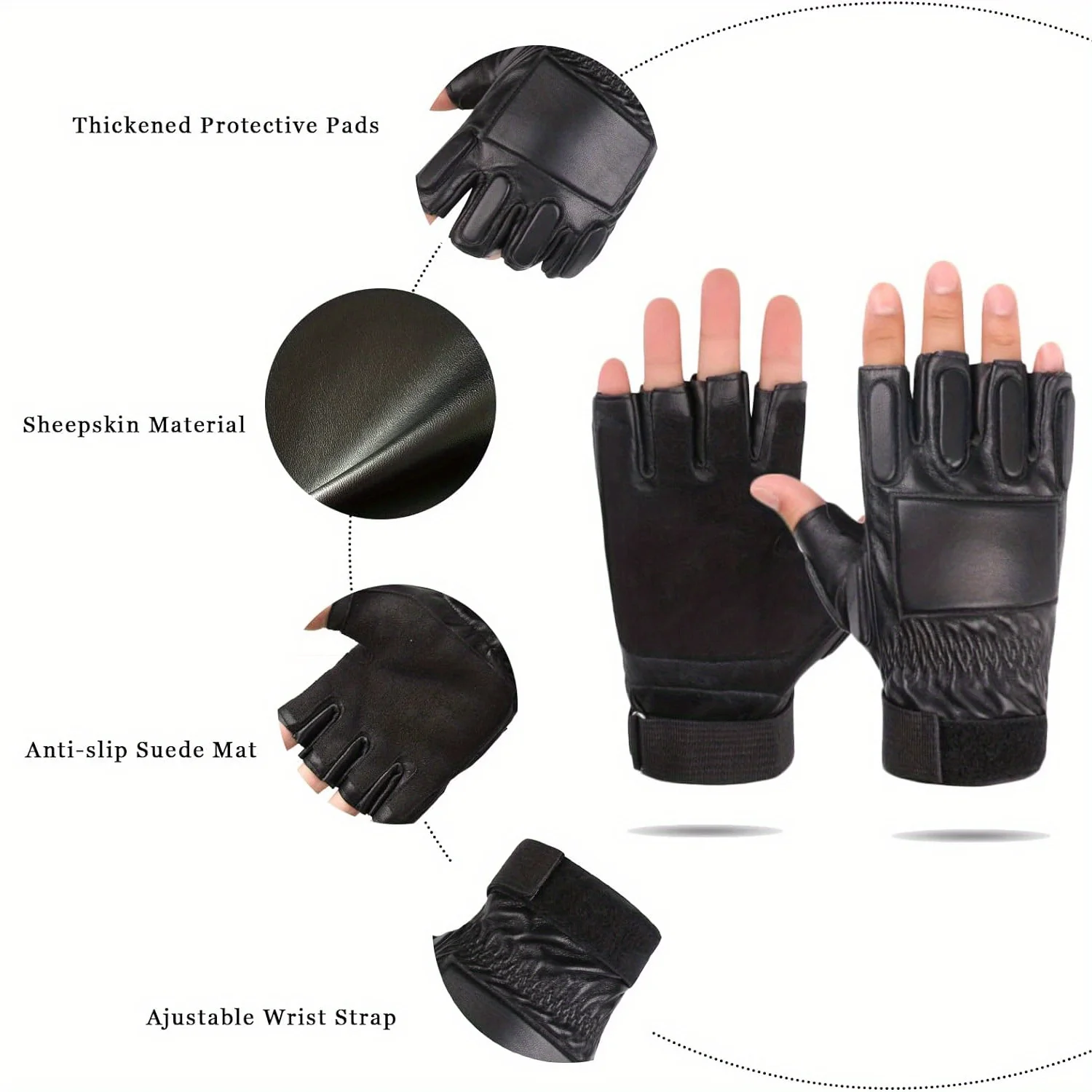 Spring Autumn Men Genuine Leather Gloves Slip-resistant Half Finger Goatskin Fingerless Gym Fitness Driving Male Gloves