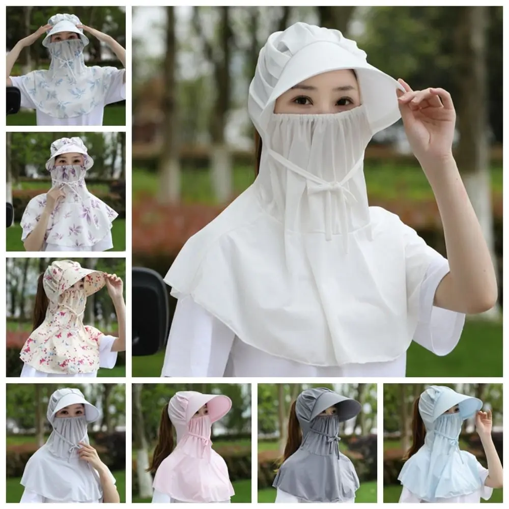 

Elegant Flower Sun Protection Hat Sunscreen Anti-uv Bucket Hat with Mask Ponytail Hat Neck Cover Wide Brim Bucket Cap Outdoor