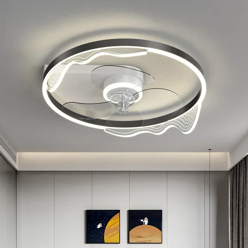 Modern minimalist gold-plated brushed circular ceiling light LED three light bedroom transparent decorative fan light