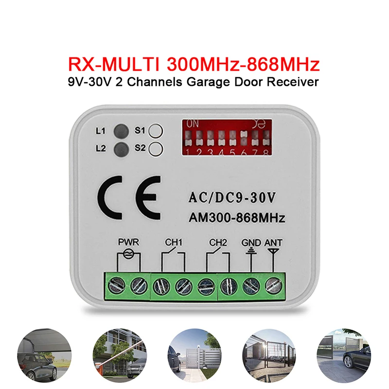 

RX MULTI 300-868 МГц AC/DC 9-30 В приемник дистанционного управления гаражными воротами для ручного передатчика 12 В 24 В контроллер переключателя ворот