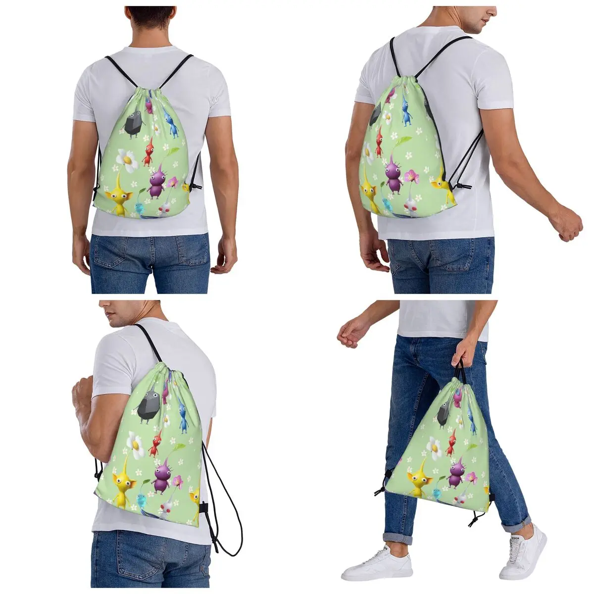 Pikmin Characters Backpacks Casual Drawstring Bundle Pocket Sports Bag Book Bags for Man Woman Students