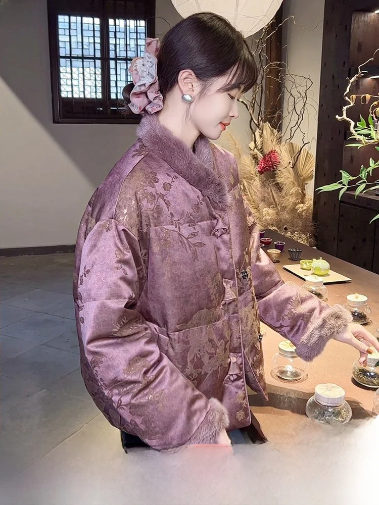 

Purple 90 White Goose down Jaet Women's Beautiful Mink Fur ort Coat Bule Winter Outerwear Cact Size