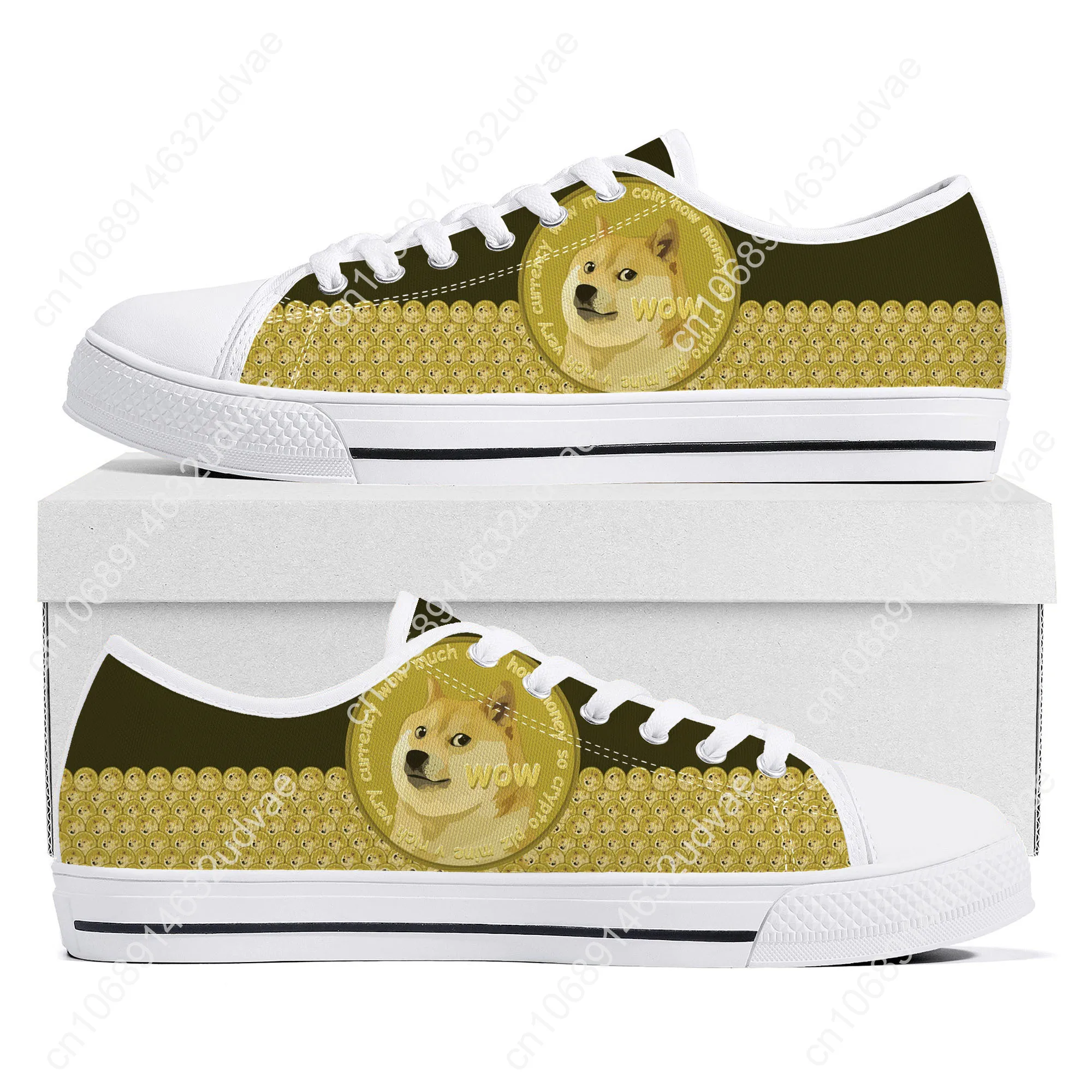 Dogecoin-zapatillas de deporte con moneda de perro para hombre y mujer, zapatos de lona de alta calidad para adolescentes, calzado personalizado, Crypto Currency