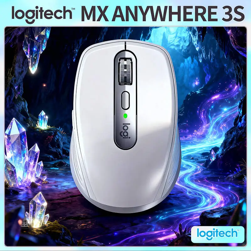ماوس Logitech MX Anywhere 3S ذو أداء مدمج، تصميم مريح، قابل لإعادة الشحن، سريع التمرير لأجهزة الكمبيوتر المحمول Mac