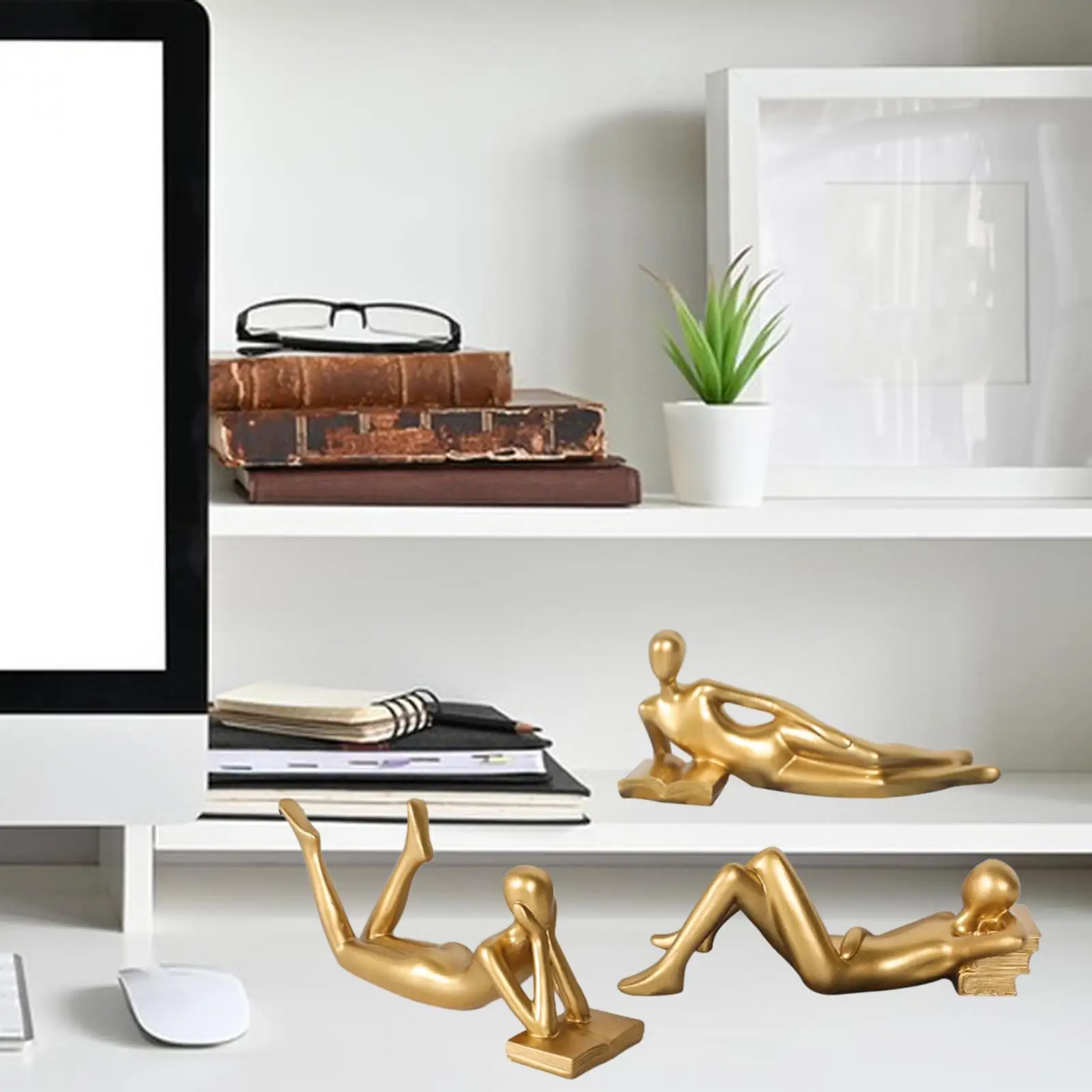 Resin Thinker Statue Modern Golden Crafts Desk Ornament for Bar Study Shelf Thinker Figurine Home Decor Thinker Statue Art