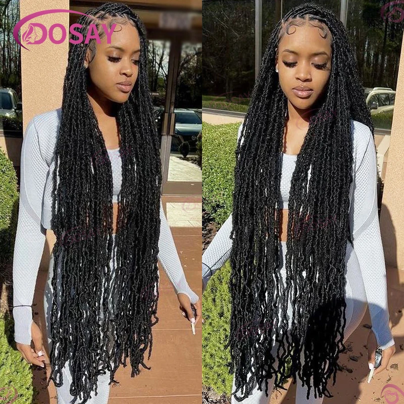 Perruque Dreadlock Synthétique Longue de 40 Pouces pour Femme Noire, Cheveux Tressés, Full Lace, Wave Locs Braids, Cornrow Braids Lace Wigs fway