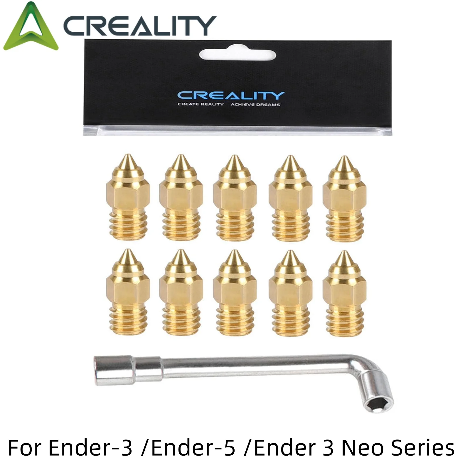 Creality 3D 10pcs MK Nozzle Thread Printer Extruder Head 0.4/0.3/0.4/0.5/0.6MM Output Brass for CR-6 SE CR-10 V2 Ender-3 Ender-5