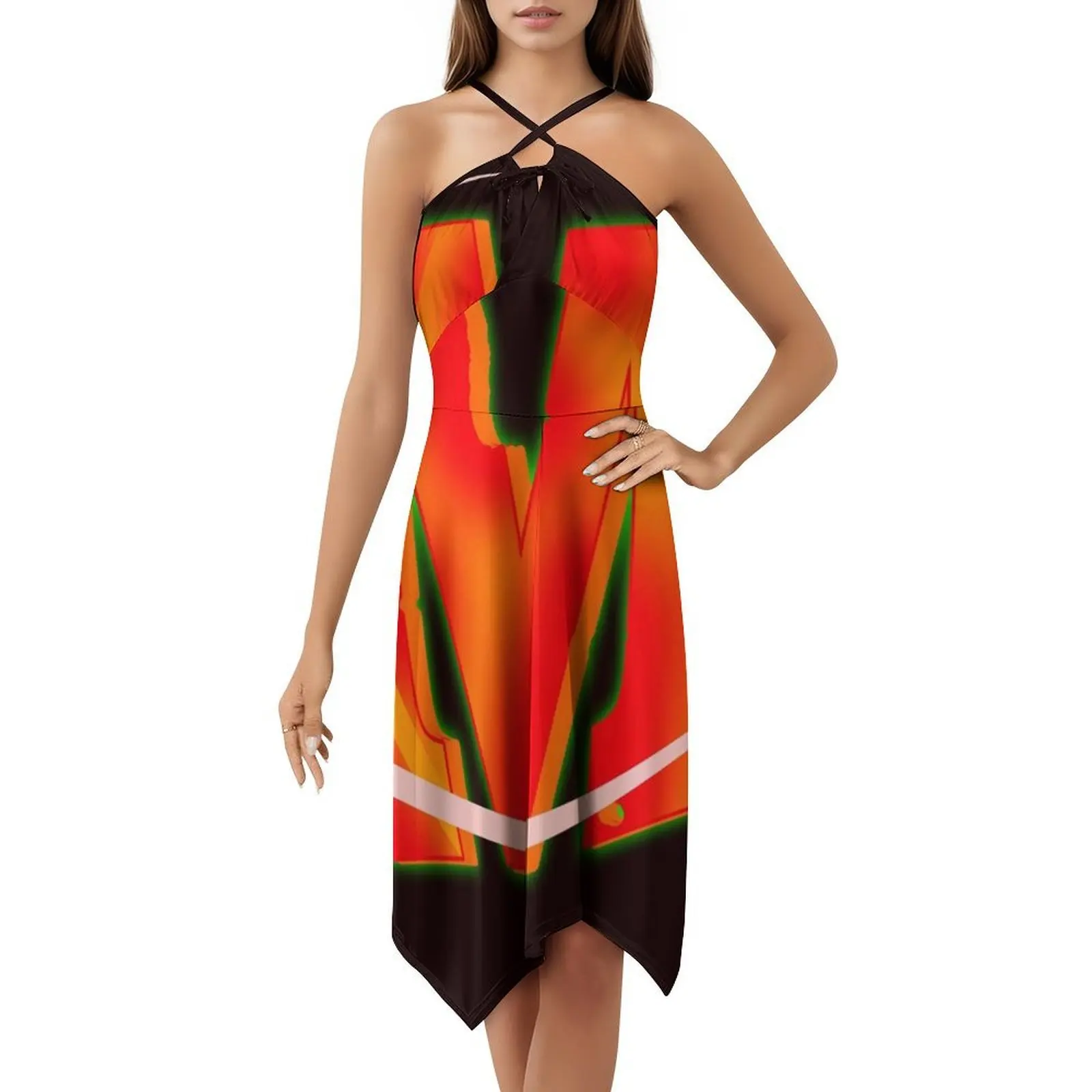 Une lettre majuscule cassée et brûlée M robe décolleté en coeur robe de soirée d'été élégante pour les femmes Big M Brocken M lettre M